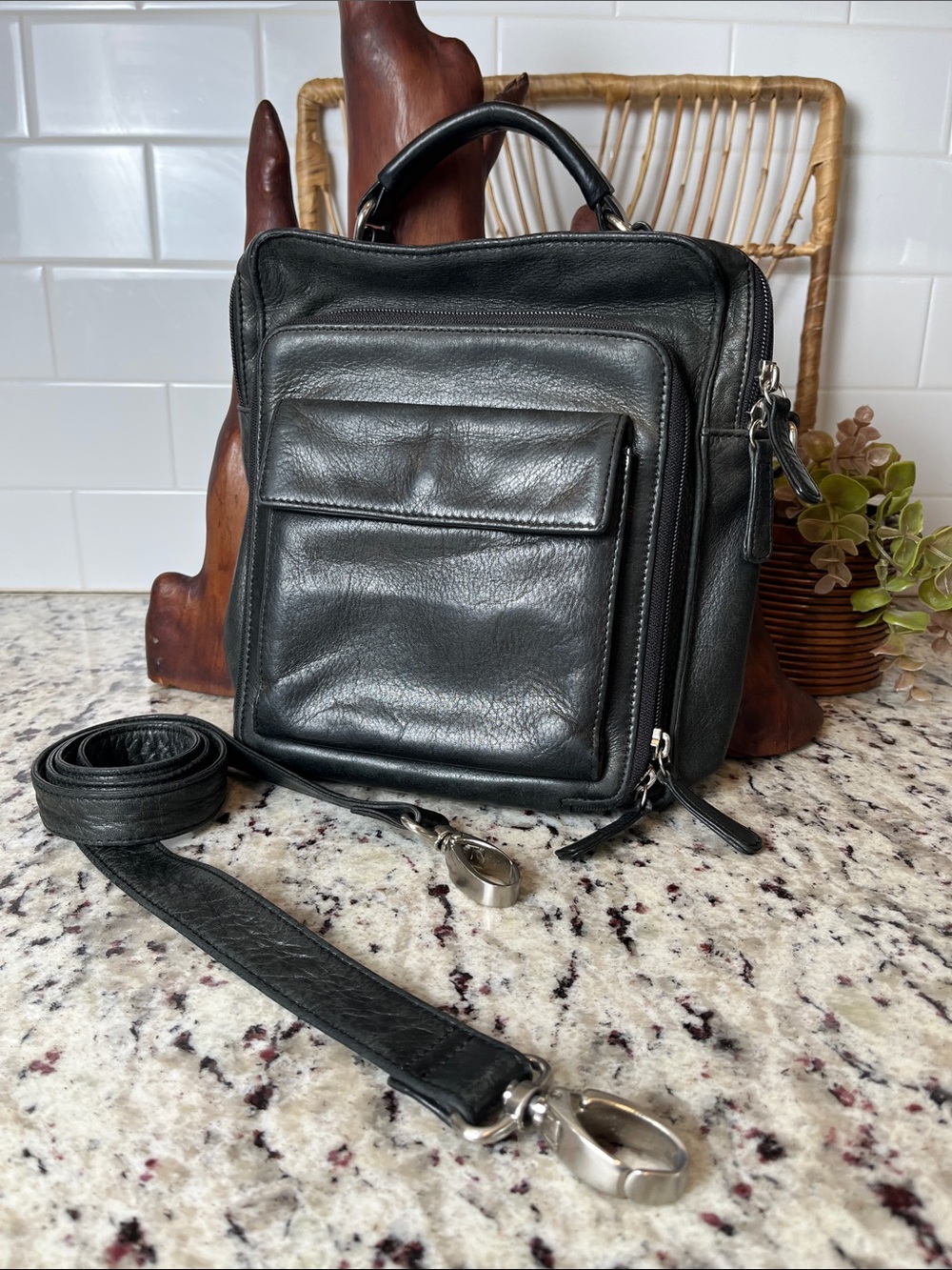 Osgoode Marley Black Leather Top Handle Crossbody